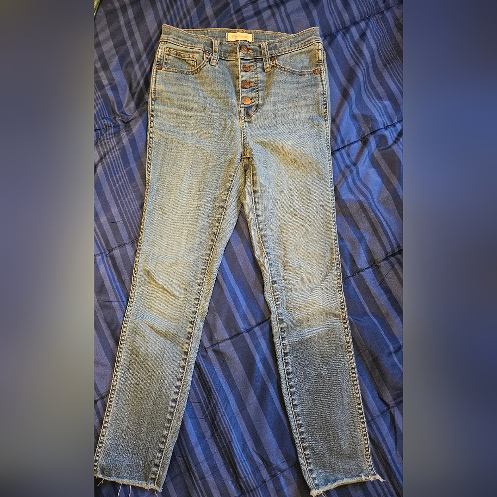 Madewell 10" High Rise Skinny Jeans Women's Size 26 Blue Button Fly Raw Hem